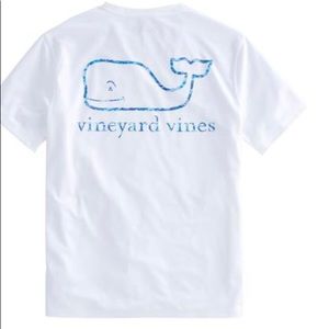 White vineyard vines shirt with blue camo whale